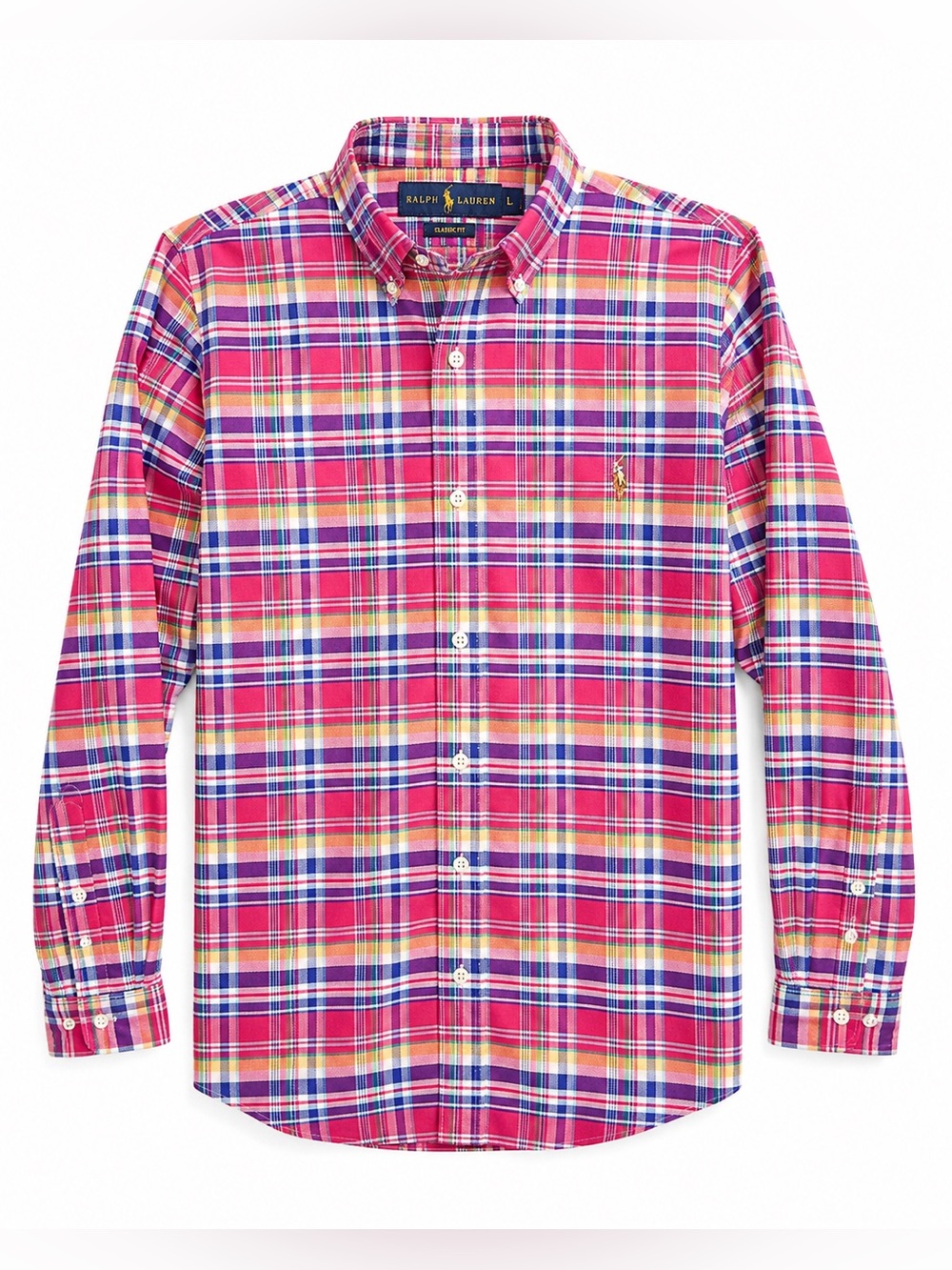Ralph Lauren‎ Rainbow Plaid Coastal Prep Old Money Oxford Shirt L